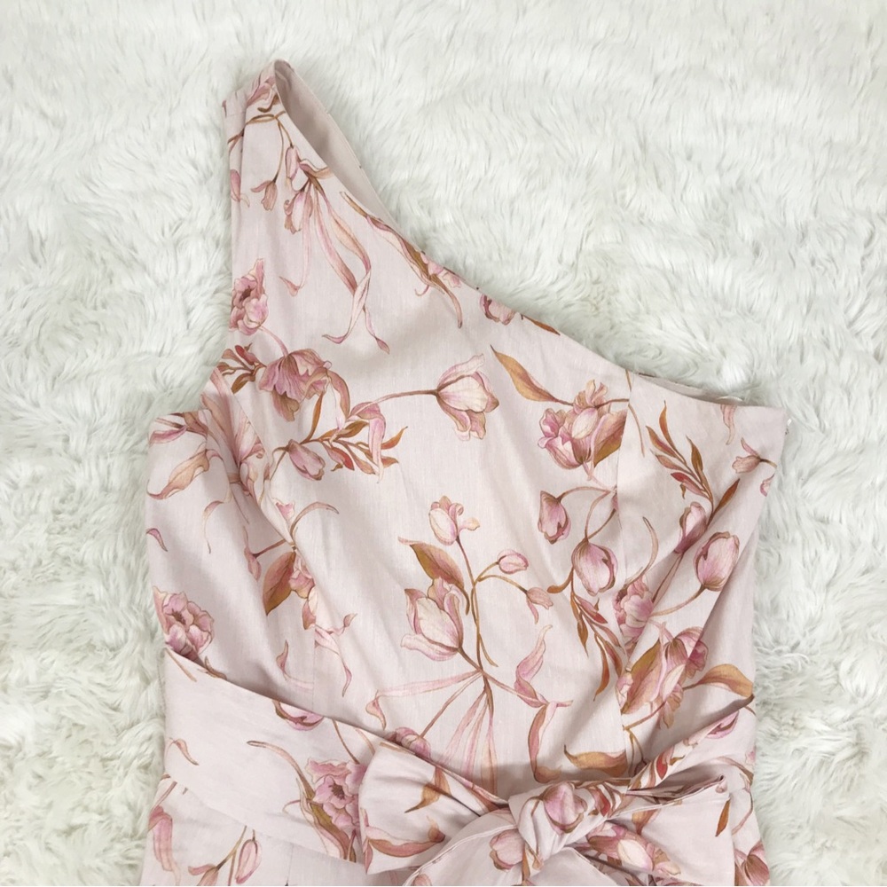 ANTONIO MELANI Pink Floral One Shoulder Jumpsuit Linen Blend Belted Size 10 New‎ - Picture 4 of 13